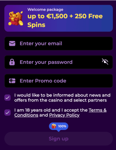 Registration at Spinmama casino